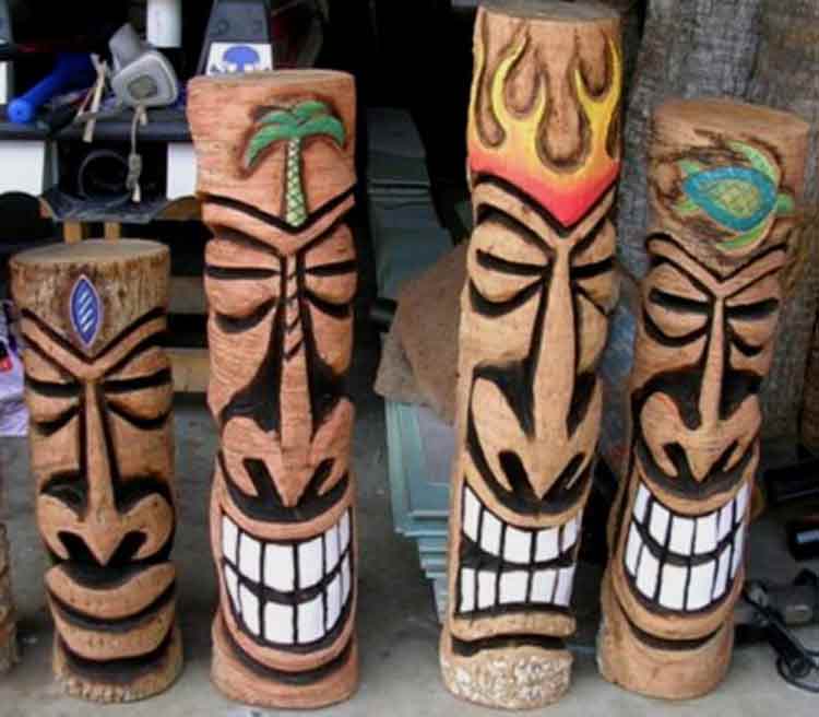 image of 4 Tiki Poles depicting Tiki Gods